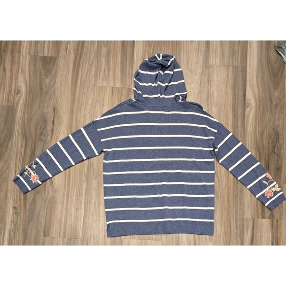 NWT J Jill Striped Floral Embroidered Hooded Pullover Sweater Size Medium - Picture 5 of 8